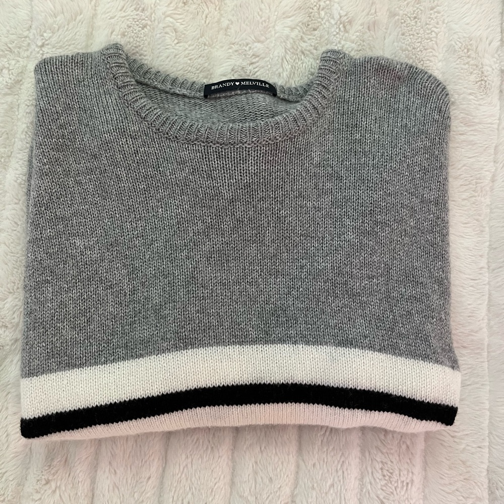 Brandy Melville grey and white striped sweater